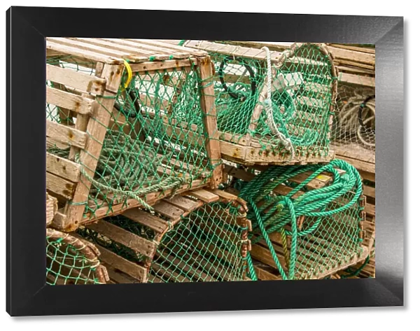 Fishing nets and lobster pots traps, Old Pelican, Avalon Peninsula, Newfoundland, Canada