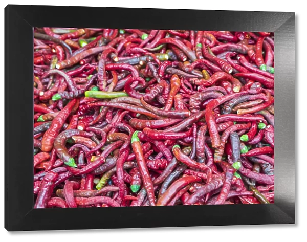 Dushanbe, Tajikistan. Chili peppers for sale at the Mehrgon Market in Dushanbe