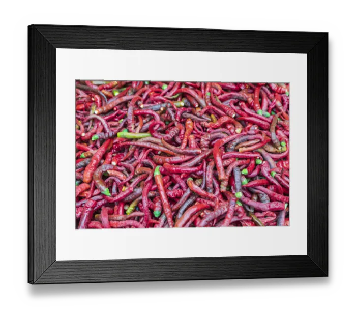 Framed Print : Dushanbe, Tajikistan. Chili peppers for sale at the Mehrgon Market in Dushanbe