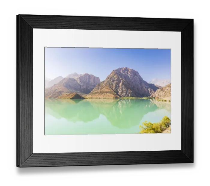 Framed Print : Iskanderkul, Sughd Province, Tajikistan. Mountains and blue sky above Iskanderkul Lake Framed Print : Iskanderkul, Sughd Province, Tajikistan. Mountains and blue sky above Iskanderkul Lake