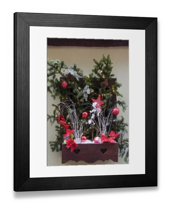 Framed Print : Riquewihr, France. Village established in the 1400s in the Alsace Region. Window decorated with Christmas ornaments Framed Print : Riquewihr, France. Village established in the 1400s in the Alsace Region. Window decorated with Christmas ornaments