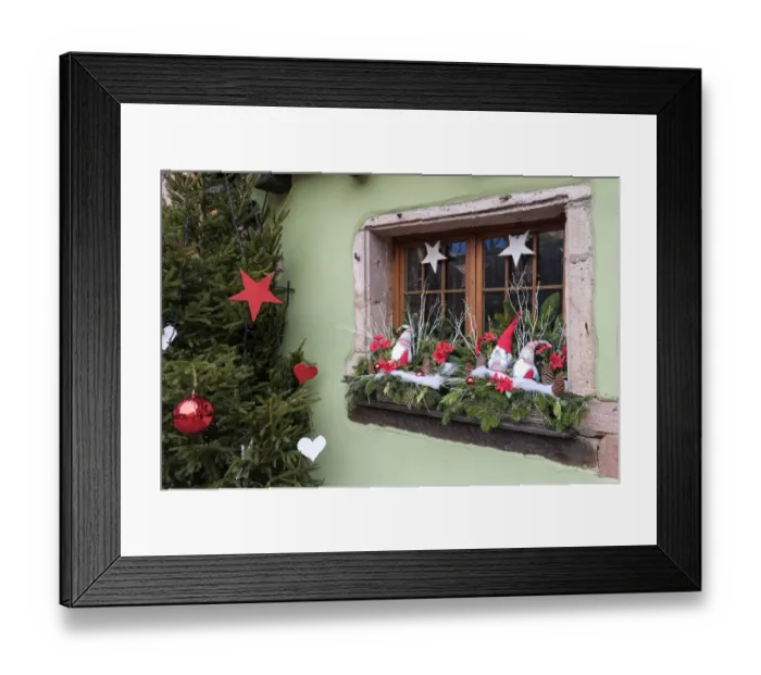 Framed Print : Riquewihr, France. Village established in the 1400s in the Alsace Region. Window decorated with Christmas ornaments Framed Print : Riquewihr, France. Village established in the 1400s in the Alsace Region. Window decorated with Christmas ornaments