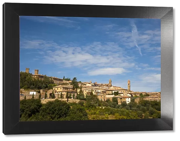 Italy, Tuscany, Montalcino. The hill town of Montalcino as seen from below