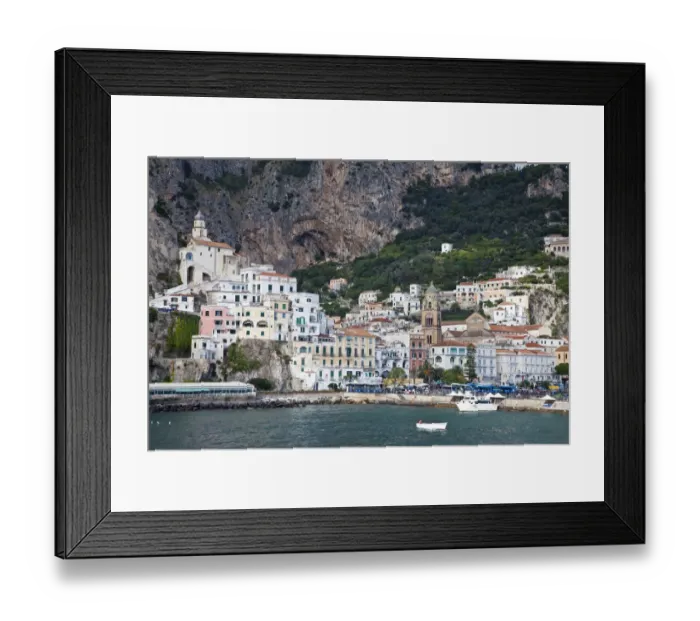 Framed Print : Italy, Amalfi. The coastal town of Amalfi as seen from a boat in the harbor Framed Print : Italy, Amalfi. The coastal town of Amalfi as seen from a boat in the harbor