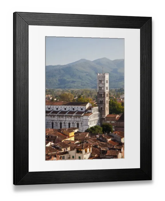 Framed Print : Italy, Tuscany, Lucca. The rooftops of the historic center of Lucca and the medieval bell tower of St. Martin Cathedral Framed Print : Italy, Tuscany, Lucca. The rooftops of the historic center of Lucca and the medieval bell tower of St. Martin Cathedral
