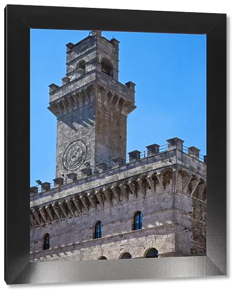 Italy, Tuscany, Montepulciano. Palazzo Comunale (City Hall) and Palazzo Tanugi in the hill town of Montepulciano