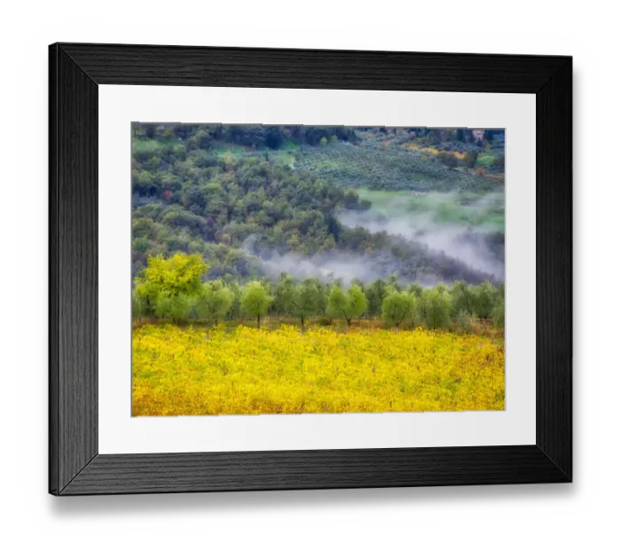 Framed Print : Italy, Tuscany. Autumn morning with fog in the Tuscan valley Framed Print : Italy, Tuscany. Autumn morning with fog in the Tuscan valley