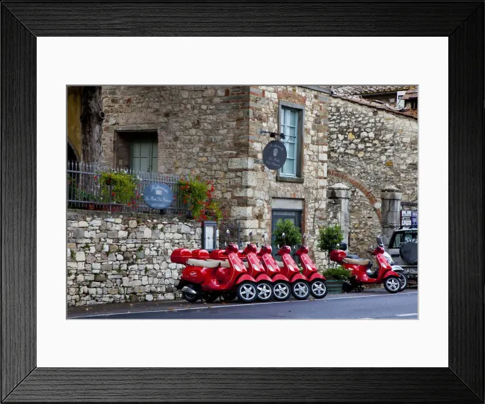 Framed Print : Italy, Radda in Chianti. Vespa scooters for rent in the town of Radda in Chianti Framed Print : Italy, Radda in Chianti. Vespa scooters for rent in the town of Radda in Chianti