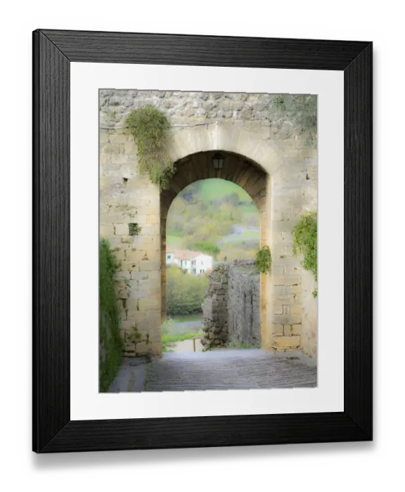 Framed Print : Italy, Chianti, Monteriggioni. Looking out an arched entrance into the walled town Framed Print : Italy, Chianti, Monteriggioni. Looking out an arched entrance into the walled town