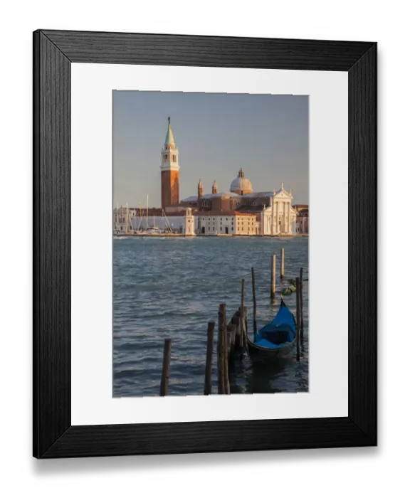 Framed Print : Italy, Venice. View of gondolas in front of Piazza San Marco (St. Marks Square) towards San Giorgio Maggiore, Venice, Italy