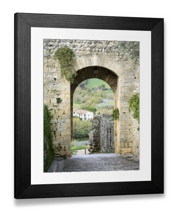 Framed Print : Italy, Chianti, Monteriggioni. Looking out an arched entrance into the walled town Framed Print : Italy, Chianti, Monteriggioni. Looking out an arched entrance into the walled town