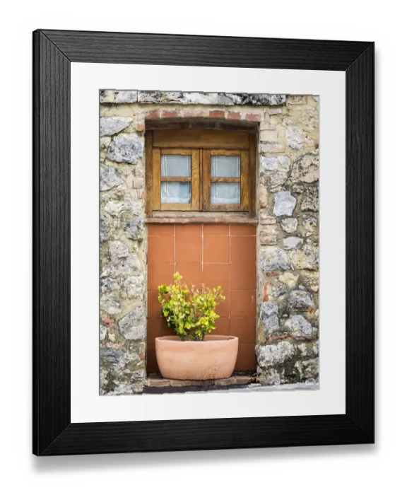 Framed Print : Italy, Chianti, Monteriggioni. Wooden shutters on a window with planter below Framed Print : Italy, Chianti, Monteriggioni. Wooden shutters on a window with planter below