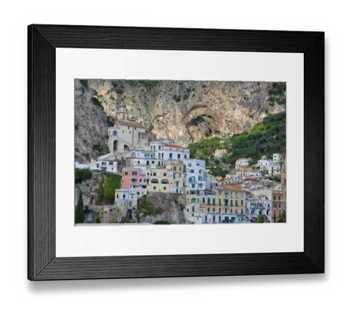 Framed Print : Italy, Amalfi. Colorful buildings in the coastal town of Amalfi