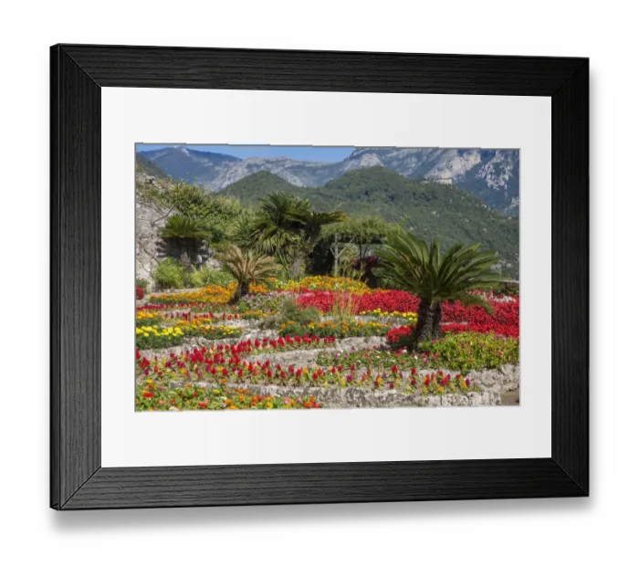 Framed Print : Italy, Ravello. Flower garden of Villa Rufolo over looking the Amalfi Coast and the Gulf of Salerno Framed Print : Italy, Ravello. Flower garden of Villa Rufolo over looking the Amalfi Coast and the Gulf of Salerno