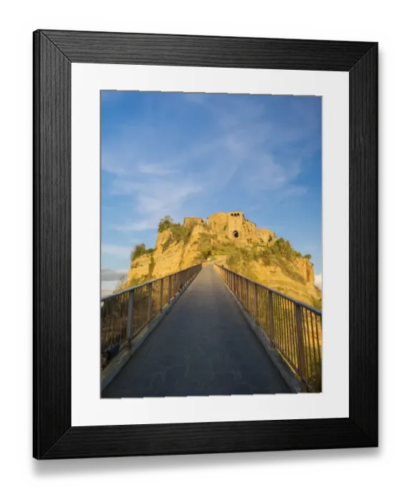 Framed Print : Italy, Tuscany, Civita di Bagnoregio. Evening view of the bridge Framed Print : Italy, Tuscany, Civita di Bagnoregio. Evening view of the bridge