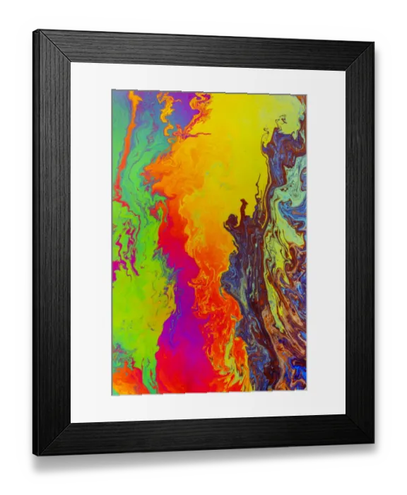 Framed Print : Abstract pattern in oil spilled in small stream, Costa Rica Framed Print : Abstract pattern in oil spilled in small stream, Costa Rica