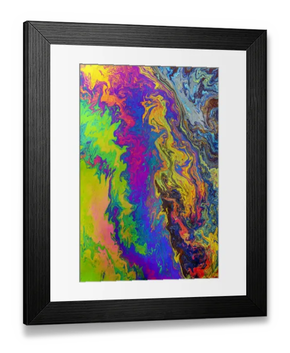 Framed Print : Abstract pattern in oil spilled in small stream, Costa Rica Framed Print : Abstract pattern in oil spilled in small stream, Costa Rica