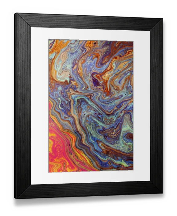 Framed Print : Abstract pattern in oil spilled in small stream, Costa Rica Framed Print : Abstract pattern in oil spilled in small stream, Costa Rica