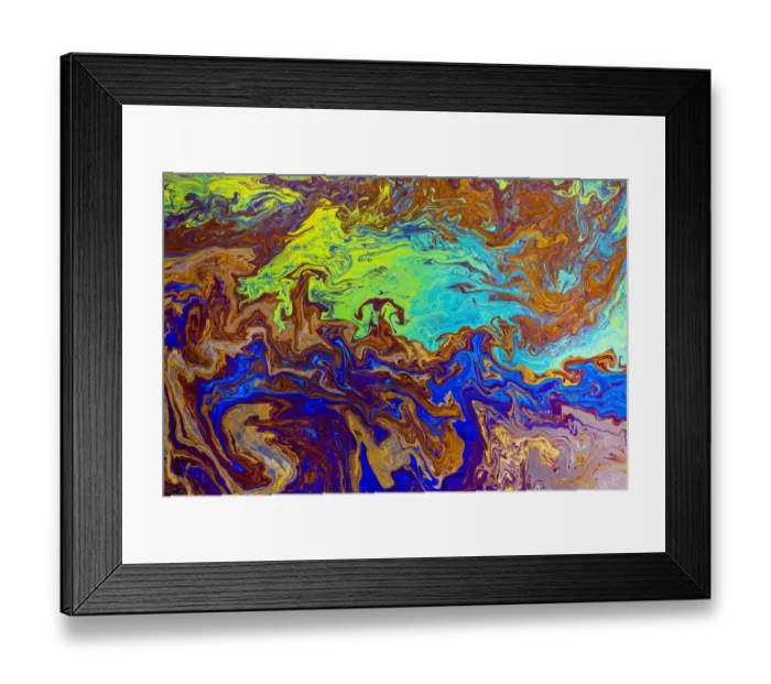 Framed Print : Abstract pattern in oil spilled in small stream, Costa Rica Framed Print : Abstract pattern in oil spilled in small stream, Costa Rica