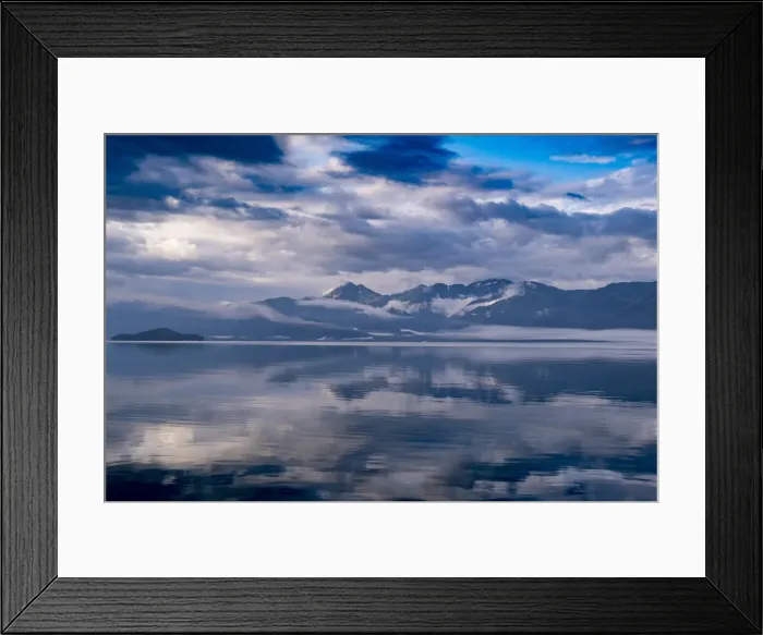 Framed Print : Usa, Alaska. Clouds and mountains reflect in the calm waters of Endicott Arm