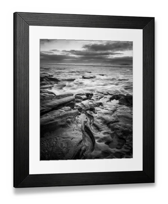 Framed Print : USA, California, La Jolla. Dusk and surf at Coast Blvd. Park