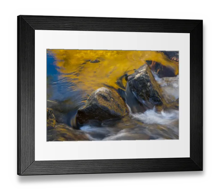 Framed Print : Usa, California. Morning sun shines gold on the waters of the South Fork American River