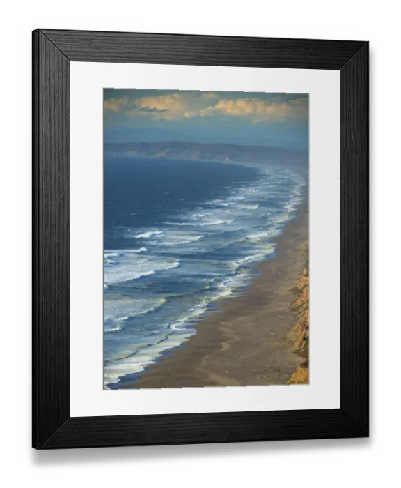 Framed Print : Usa, California. Rough surf characterizes the Point Reyes coast, as seen from the Point Reyes Lighthouse