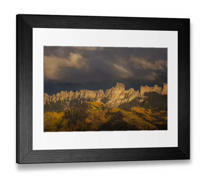 Framed Print : USA, Colorado, Uncompahgre National Forest. Panoramic autumn view of Cimarron Mountains at sunset Framed Print : USA, Colorado, Uncompahgre National Forest. Panoramic autumn view of Cimarron Mountains at sunset