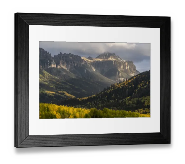 Framed Print : USA, Colorado, Uncompahgre National Forest. Rainstorm over Pinnacle Ridge in autumn Framed Print : USA, Colorado, Uncompahgre National Forest. Rainstorm over Pinnacle Ridge in autumn