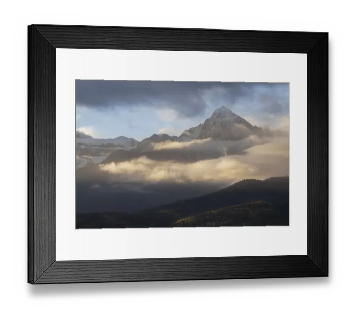 Framed Print : USA, Colorado, Uncompahgre National Forest. Sunrise on clouds below Mount Sneffels Framed Print : USA, Colorado, Uncompahgre National Forest. Sunrise on clouds below Mount Sneffels