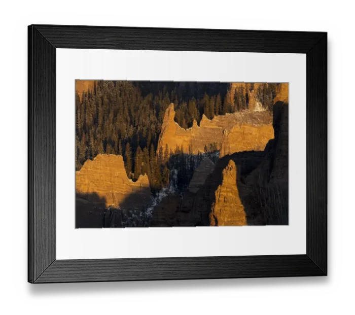 Framed Print : USA, Colorado, Gunnison National Forest. Sunrise on cliffs and forest in autumn Framed Print : USA, Colorado, Gunnison National Forest. Sunrise on cliffs and forest in autumn