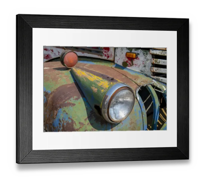 Framed Print : USA, Colorado. Rusty old vintage truck. Headlight detail