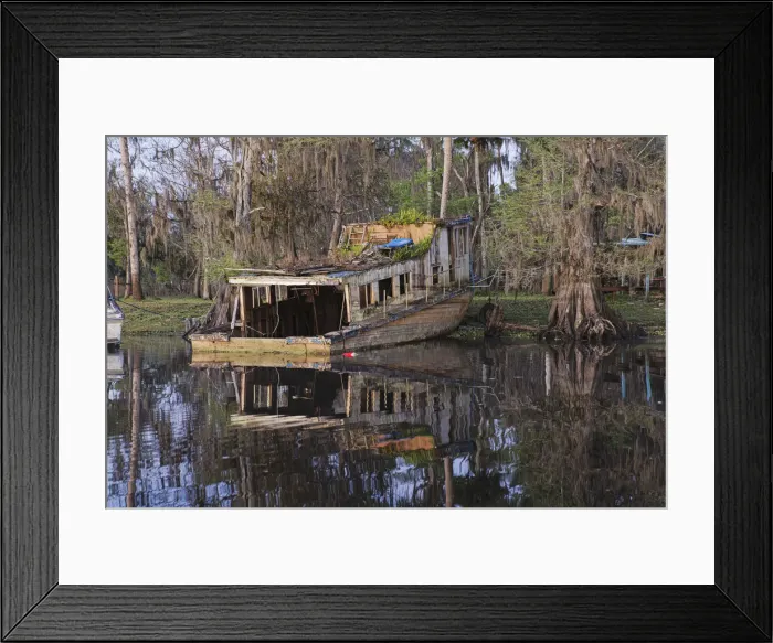 Framed Print : Early spring view of old abandoned boat, blackwater area of St. Johns River, central Florida