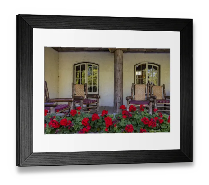 Framed Print : Lounge chairs at Lake McDonald Lodge in Glacier National Park, Montana, USA Framed Print : Lounge chairs at Lake McDonald Lodge in Glacier National Park, Montana, USA