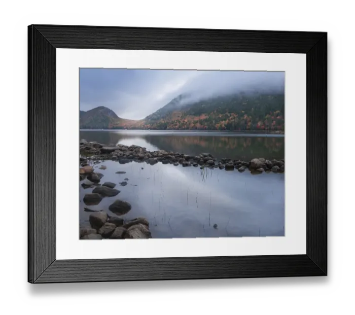 Framed Print : USA, Maine, Acadia National Park. Mountain and forest reflections in lake