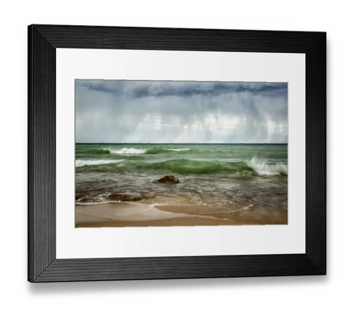 Framed Print : USA, Michigan, Upper Peninsula, Munising, Rain clouds over Pictured Rocks National Lakeshore