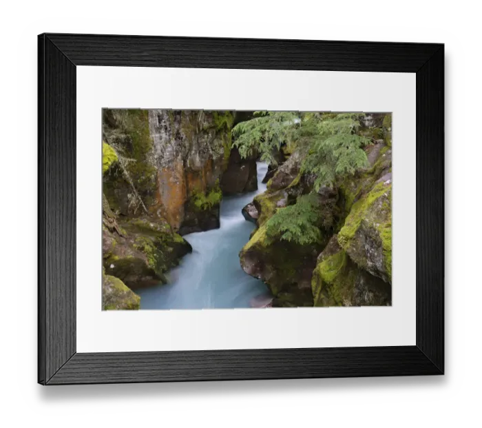Framed Print : USA, Montana, Glacier National Park. Glacial silt in Avalanche Creek flows through gorge Framed Print : USA, Montana, Glacier National Park. Glacial silt in Avalanche Creek flows through gorge