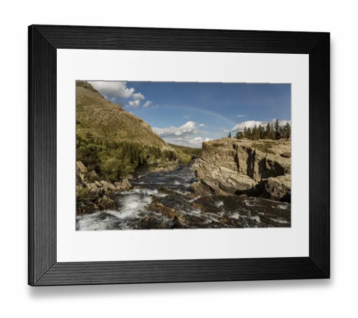 Framed Print : USA, Montana, Glacier National Park. Rainbow above Swiftcurrent Falls