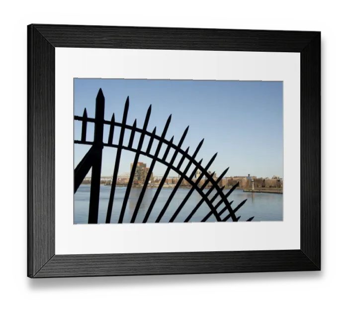 Framed Print : USA, New York City, Manhattan, Upper East Side. John Finley Walk along East River, iron grating in front of river