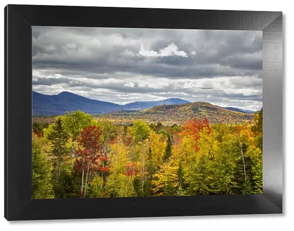 USA, New York, Adirondacks. Indian Lake, Fall color at overlook along Route 28