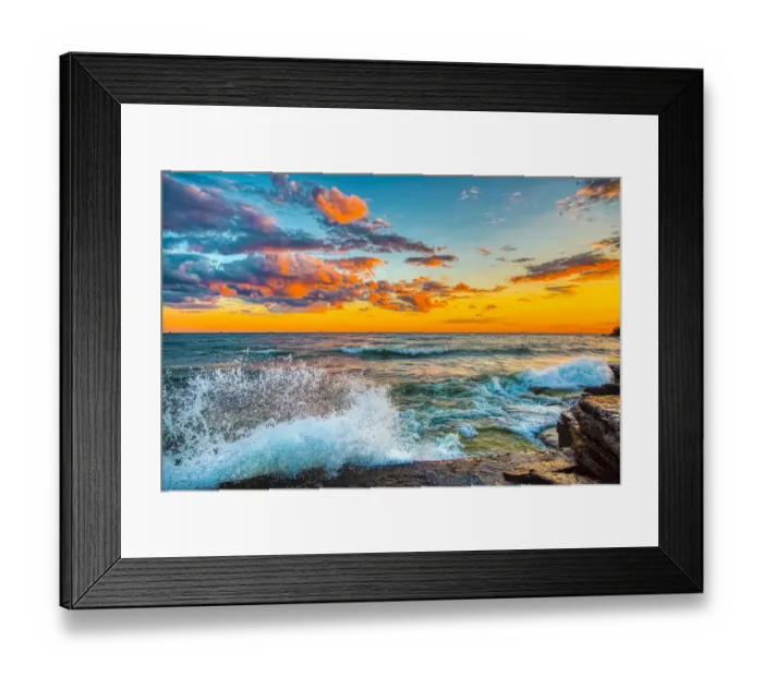 Framed Print : USA, New York, Lake Ontario. Sunset waves on rocky shoreline Framed Print : USA, New York, Lake Ontario. Sunset waves on rocky shoreline