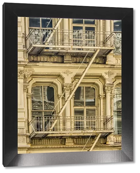 USA, New York. Windows and fire escapes