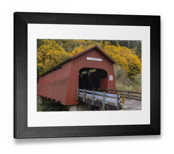 Framed Print : Chitwood Covered Bridge in autumn in Lincoln County, Oregon, USA