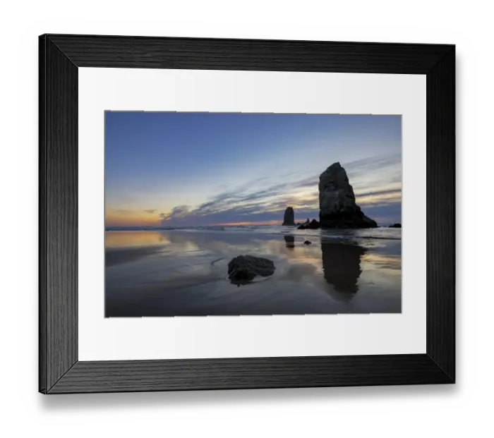 Framed Print : Haystack Rock Pinnacles at low tide in Cannon Beach, Oregon, USA
