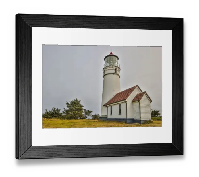 Framed Print : Usa, Oregon, Port Orford. Cape Blanco Lighthouse on a Foggy Morning