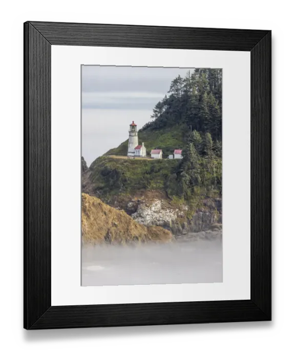 Framed Print : Usa, Oregon, Florence. Heceta Head Lighthouse, A Foggy Morning on the Pacific Surrounding the Heceta Head Lighthouse