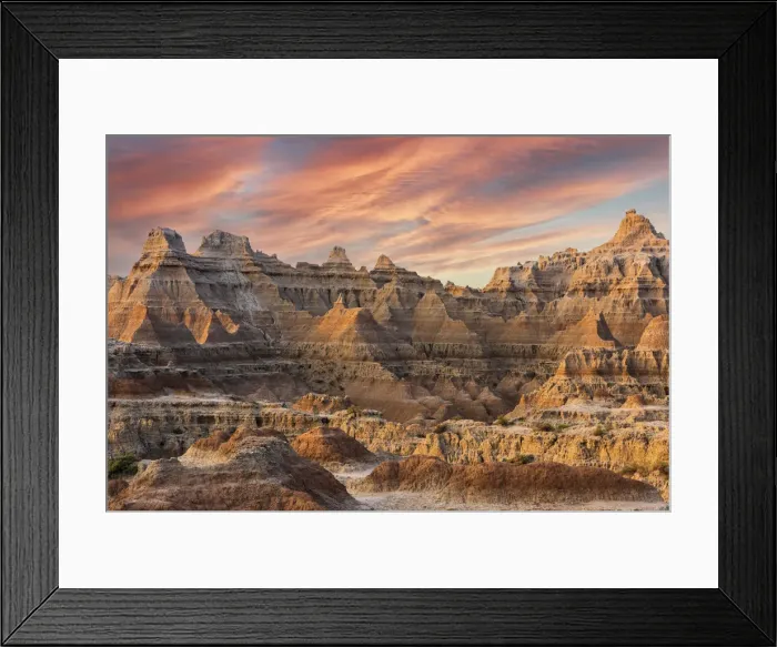 Framed Print : Magnificent set of striated hoodoos set against the backdrop of sunset colors in the sky Framed Print : Magnificent set of striated hoodoos set against the backdrop of sunset colors in the sky
