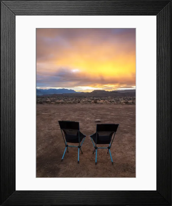 Framed Print : USA, Utah, Virgin. Empty chairs facing the sky