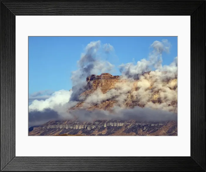 Framed Print : USA, Utah. Green River, Cloud and Mist Shrouded Little Elliot Mesa