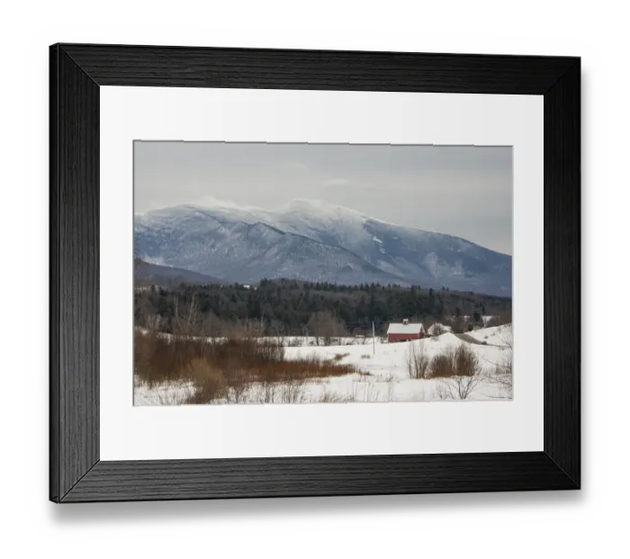 Framed Print : USA, Vermont, Cambridge. Lower Pleasant Road, toward the west side of Mount Mansfield, snow on field Framed Print : USA, Vermont, Cambridge. Lower Pleasant Road, toward the west side of Mount Mansfield, snow on field